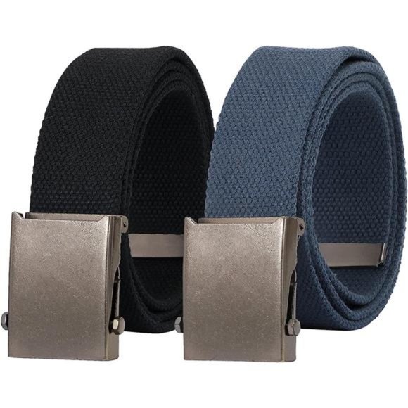 Canvas Web Belt for Men Adjustable Cloth Fabric Military Belt with Metal Buckle - Picture 1 of 6